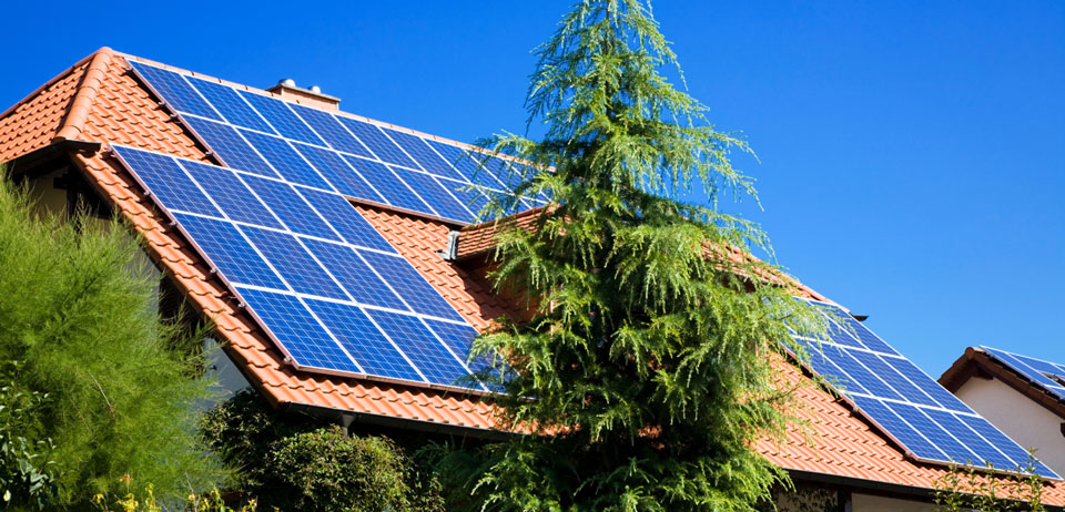 Solar panels installed on a house roof