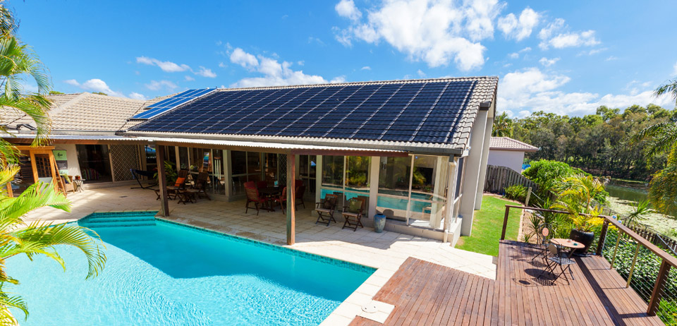 Home with pool and solar panels installed - Auswell Energy - Gold Coast & Brisbane